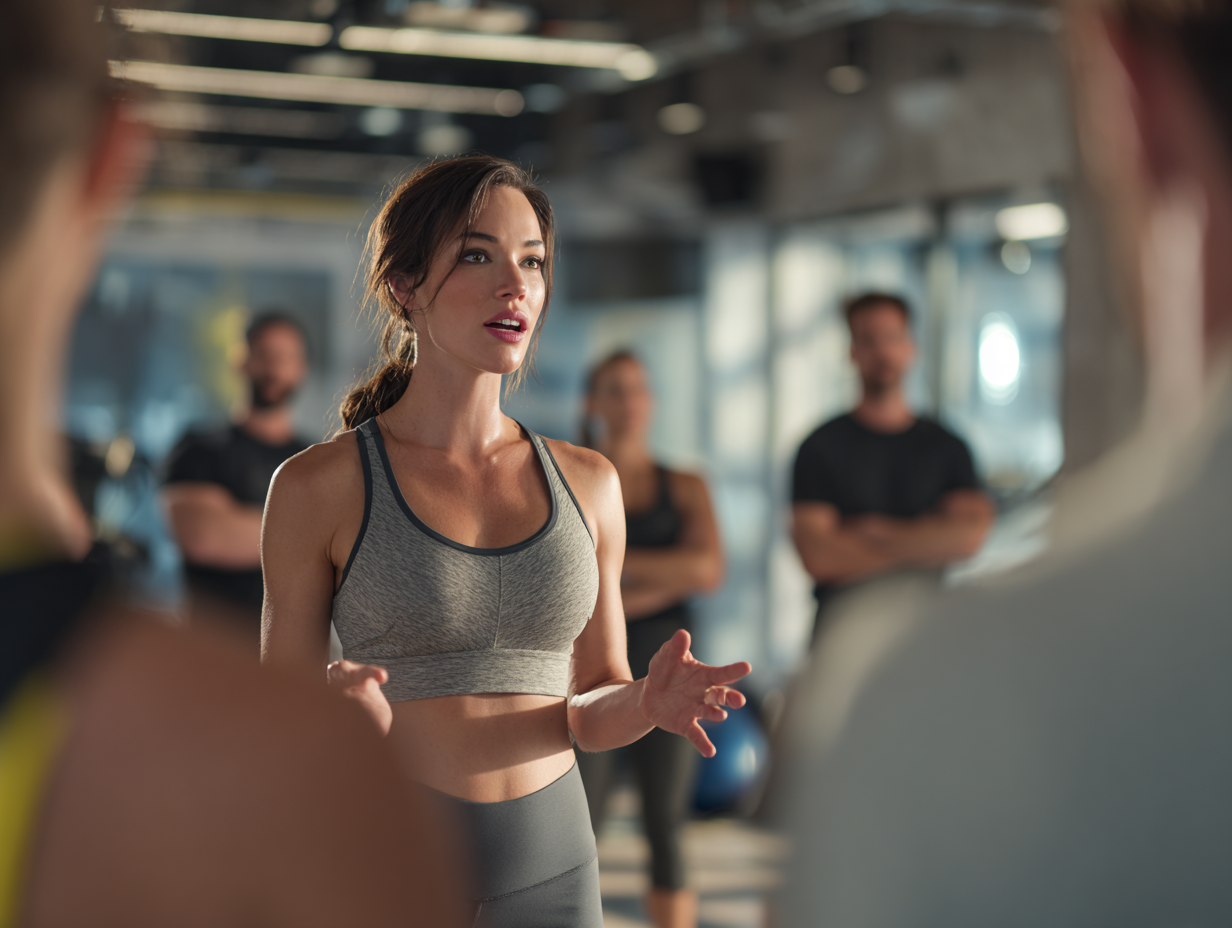 Instructor de fitness explicând exerciții